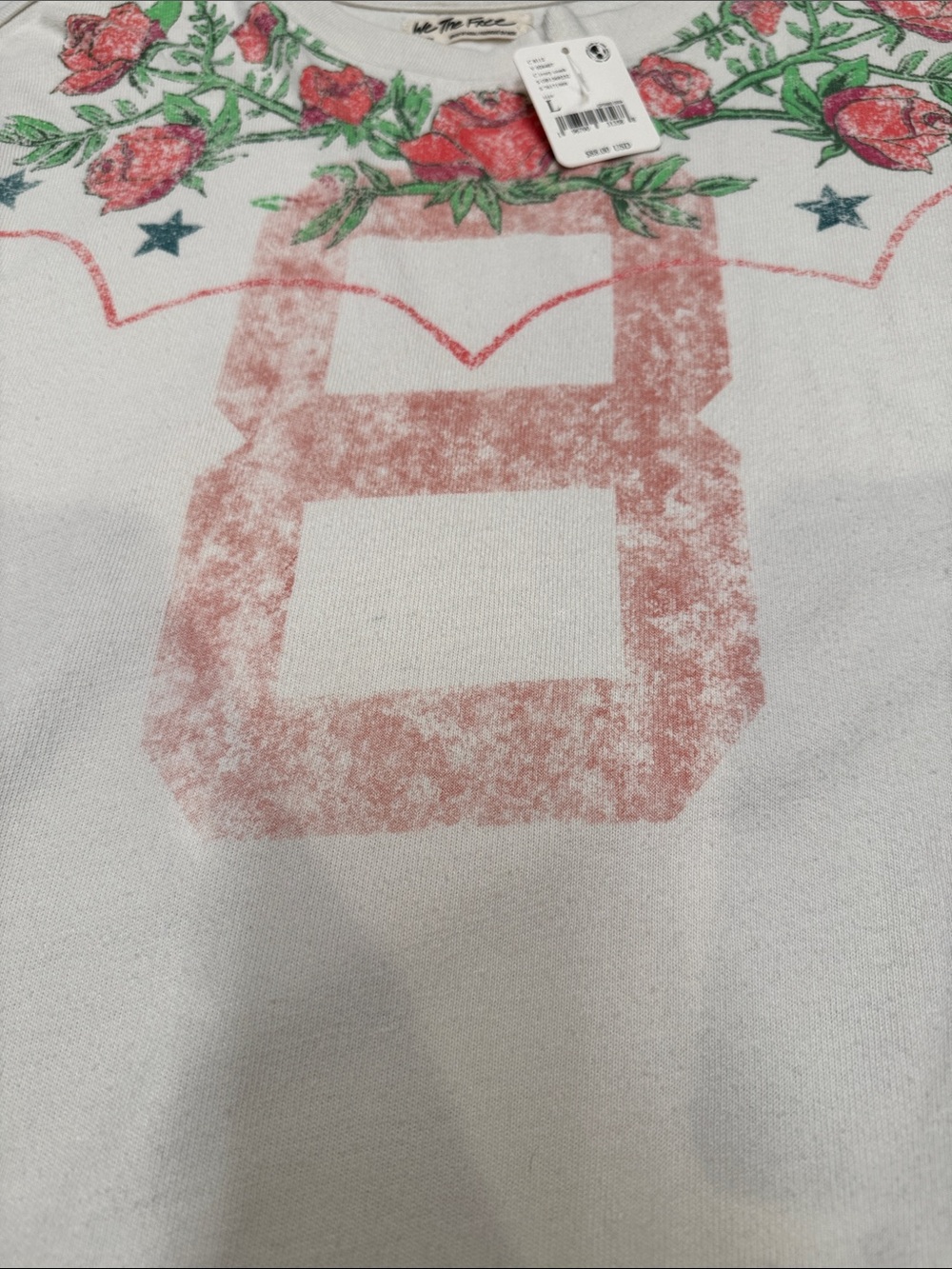 We The Free - Free People Cream Long Sleeve Tee with Pink Number & Rose Floral - Picture 5 of 8